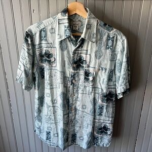 Chereskin Men’s Linen Blend Short Sleeve Hawaiian Button Down Shirt Medium